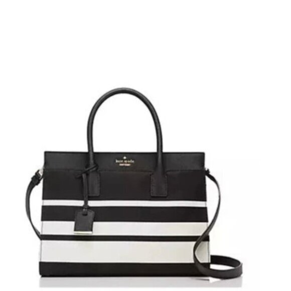 Kate Spade CAMERON Street Stripe Candace Satchel Tote Crossbody Canvas Leather - Picture 2 of 16